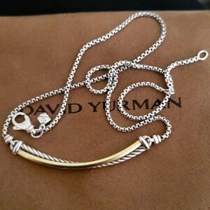 David Yurman Silver and Gold Crossover Bar Rope Necklace